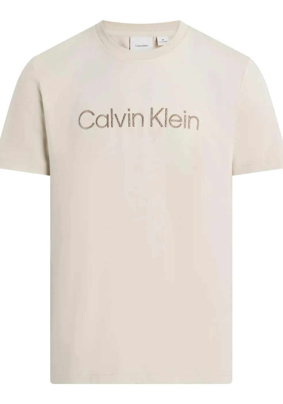 Calvin Klein Textured Embroidery T-shirt, heren T-shirt korte mouw O-hals, beige
