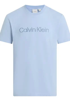 Calvin Klein Textured Embroidery T-shirt, heren T-shirt korte mouw O-hals, blauw