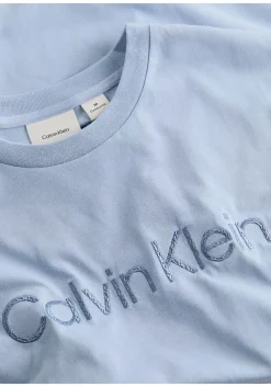 Calvin Klein Textured Embroidery T-shirt, heren T-shirt korte mouw O-hals, blauw