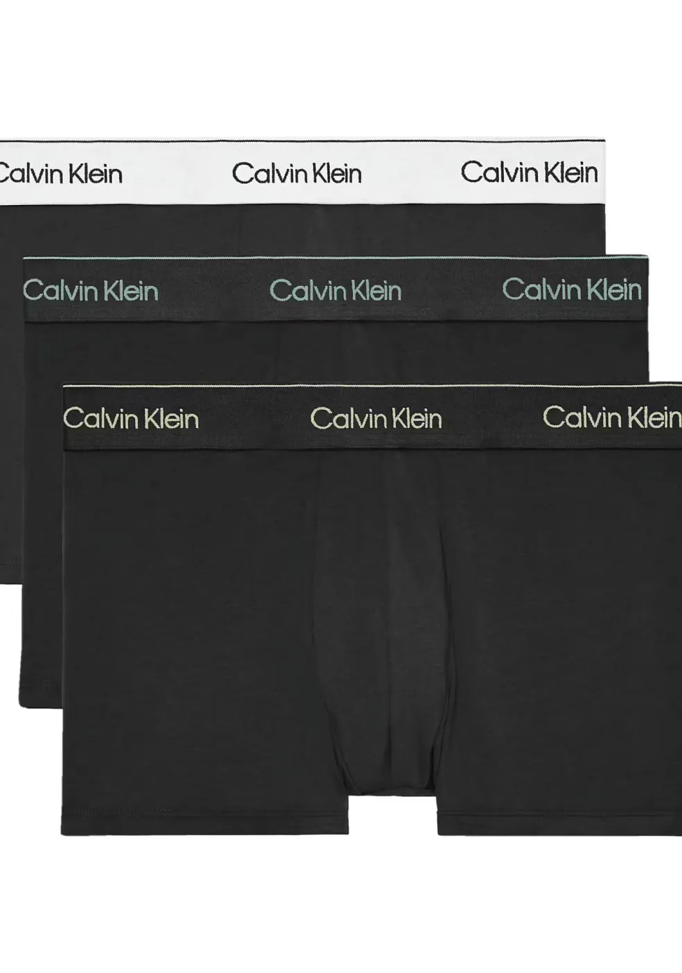 Calvin Klein Trunks (3-pack), heren boxers normale lengte, zwart met gekleurde tailleband