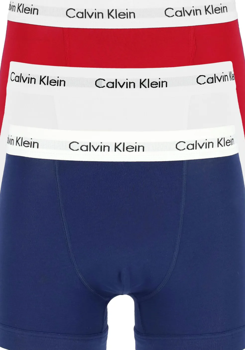 Calvin Klein trunks (3-pack), heren boxers normale lengte, rood, wit en blauw