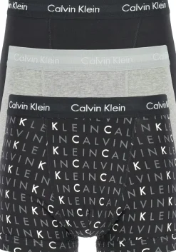 Calvin Klein trunks (3-pack), heren boxers normale lengte, zwart, grijs en logo print