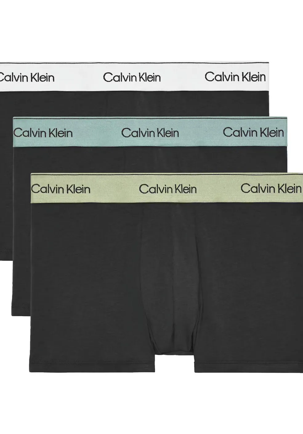 Calvin Klein Trunks (3-pack), heren boxers normale lengte, zwart met gekleurde tailleband