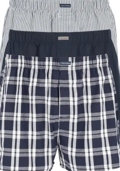Calvin Klein Woven Boxers (3-pack), wijde heren boxershorts katoen, blauw gestreept en geruit