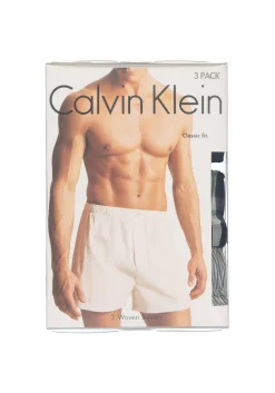 Calvin Klein Woven Boxers (3-pack), wijde heren boxershorts katoen, zwart, gestreept en geruit
