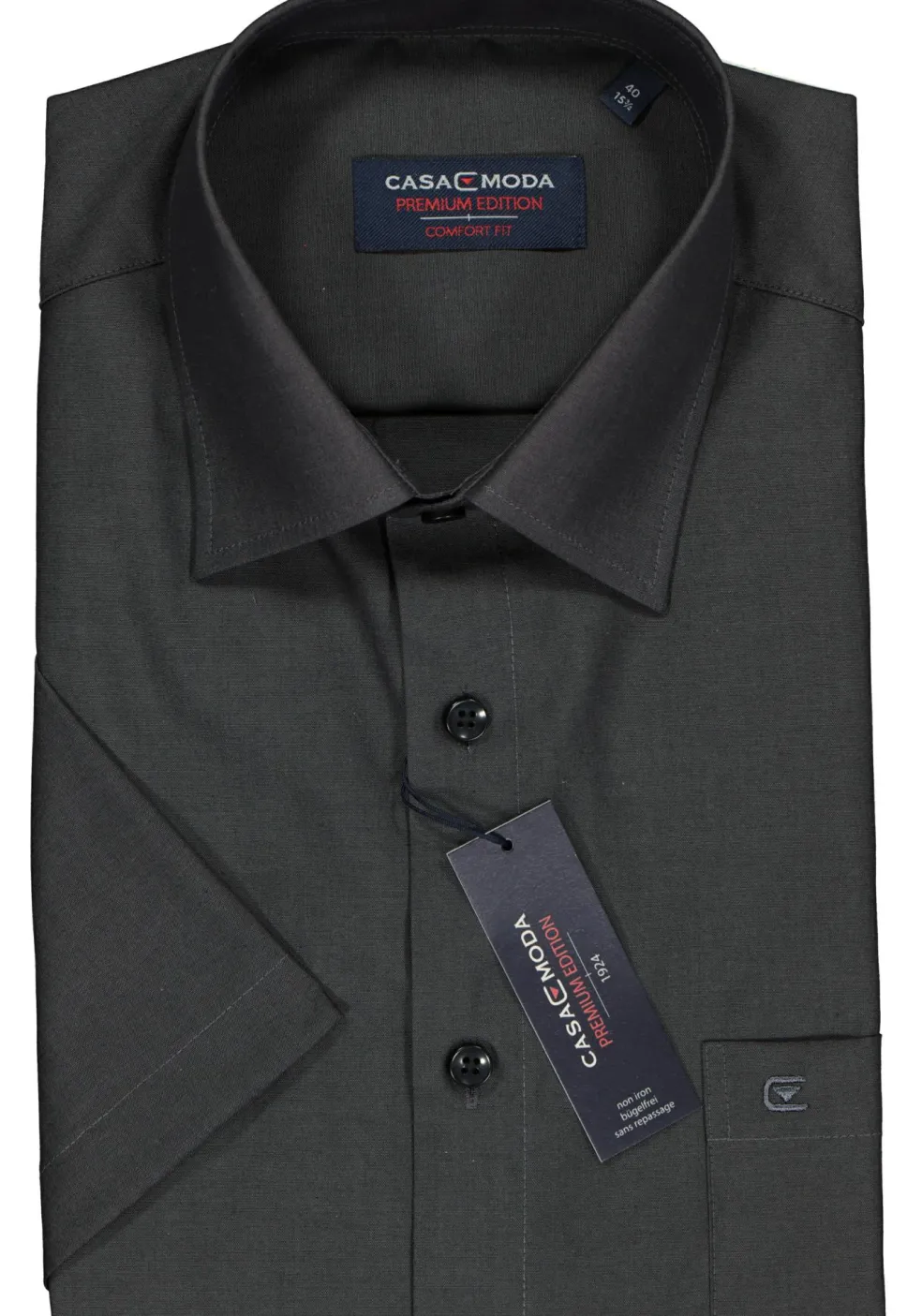 CASA MODA comfort fit overhemd, korte mouw, antraciet grijs
