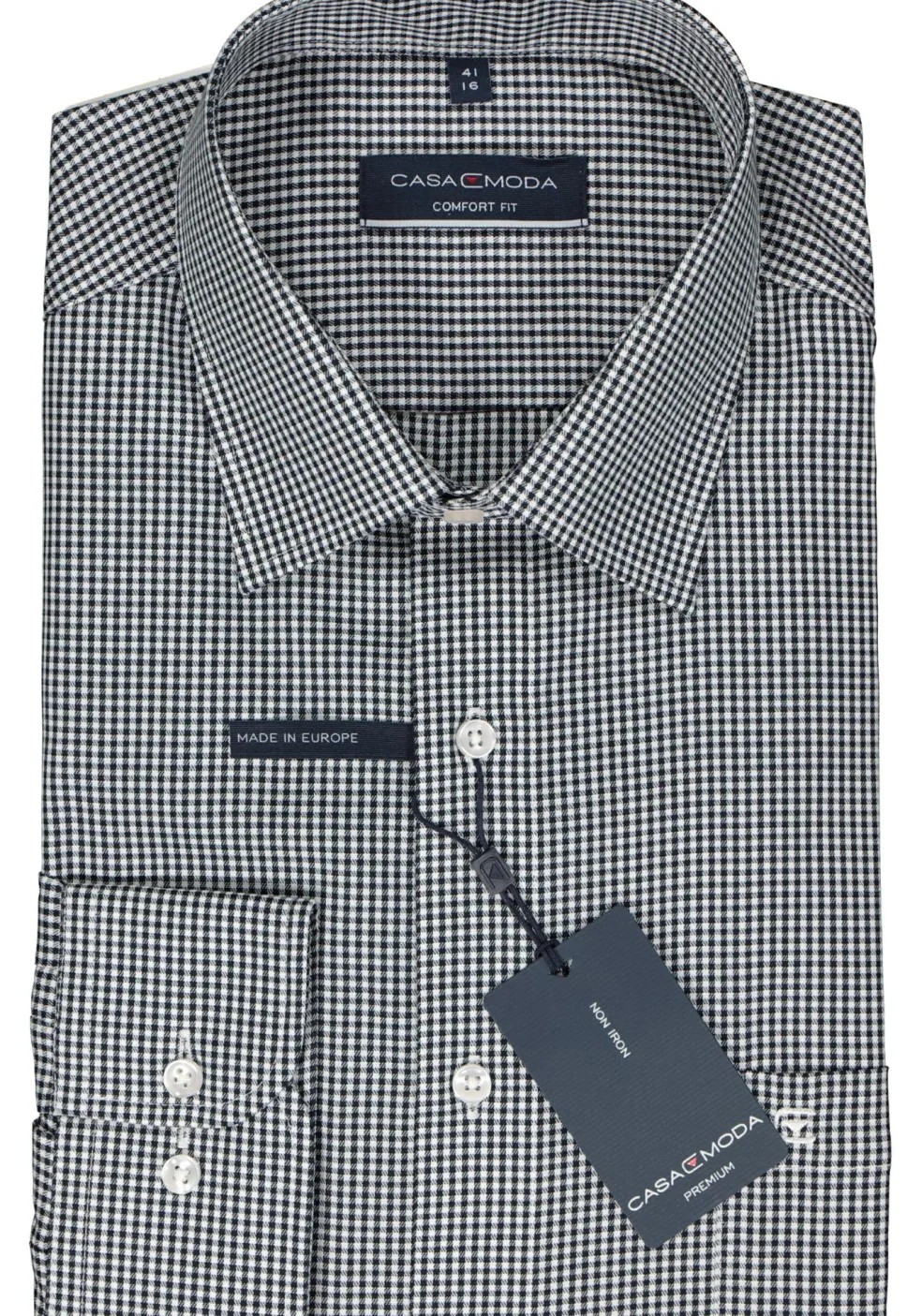 CASA MODA comfort fit overhemd, twill, zwart met wit geruit