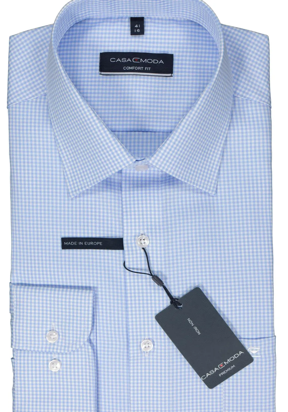 CASA MODA comfort fit overhemd, twill, lichtblauw met wit geruit
