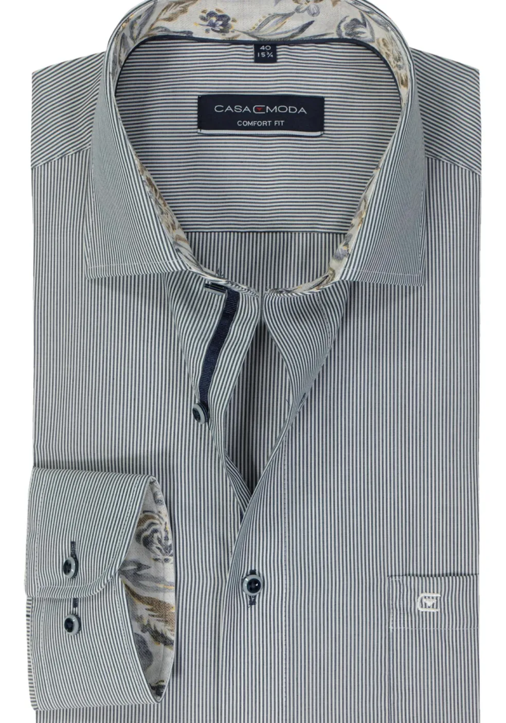 CASA MODA comfort fit overhemd, popeline, blauw met wit gestreept