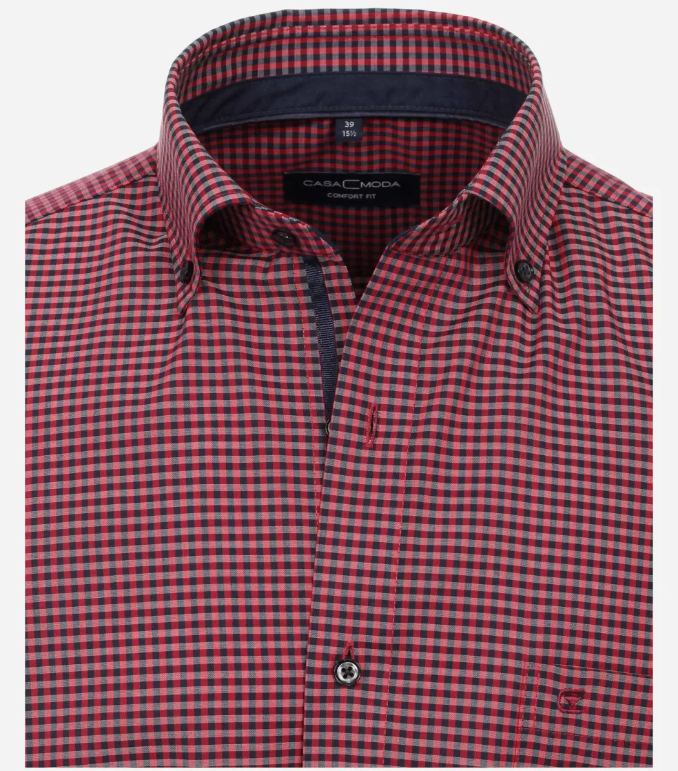 CASA MODA comfort fit overhemd, korte mouw, popeline, rood geruit