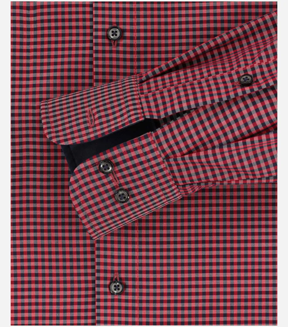 CASA MODA comfort fit overhemd, popeline, rood met blauw geruit