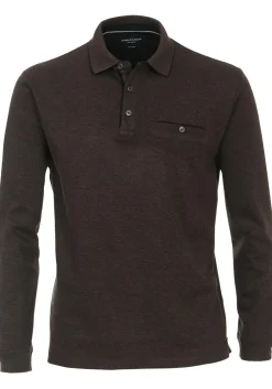 CASA MODA comfort fit polo lange mouw, donkerbruin gestreept