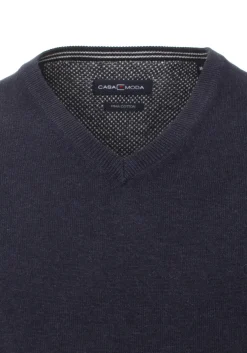 CASA MODA heren trui katoen, V-hals, marine blauw