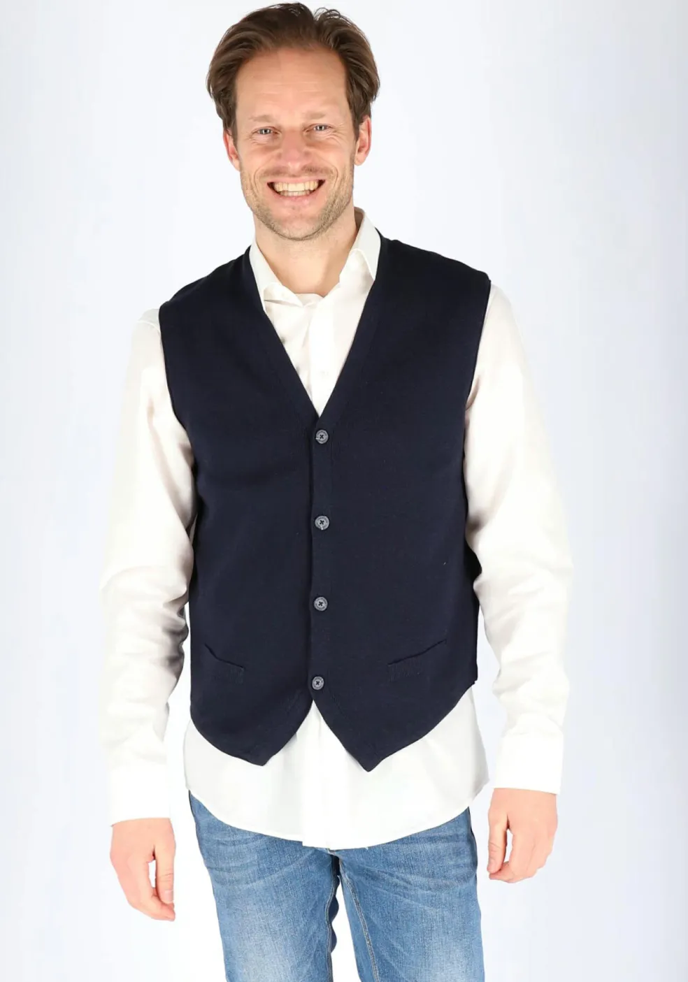 CASA MODA mouwloos heren vest katoen, donker blauw