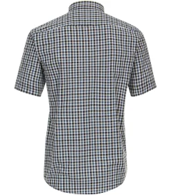 CASA MODA Sport casual fit overhemd, korte mouw, chambray, blauw met beige en wit geruit