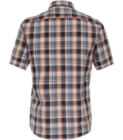 CASA MODA Sport casual fit overhemd, korte mouw, chambray, blauw met oranje geruit