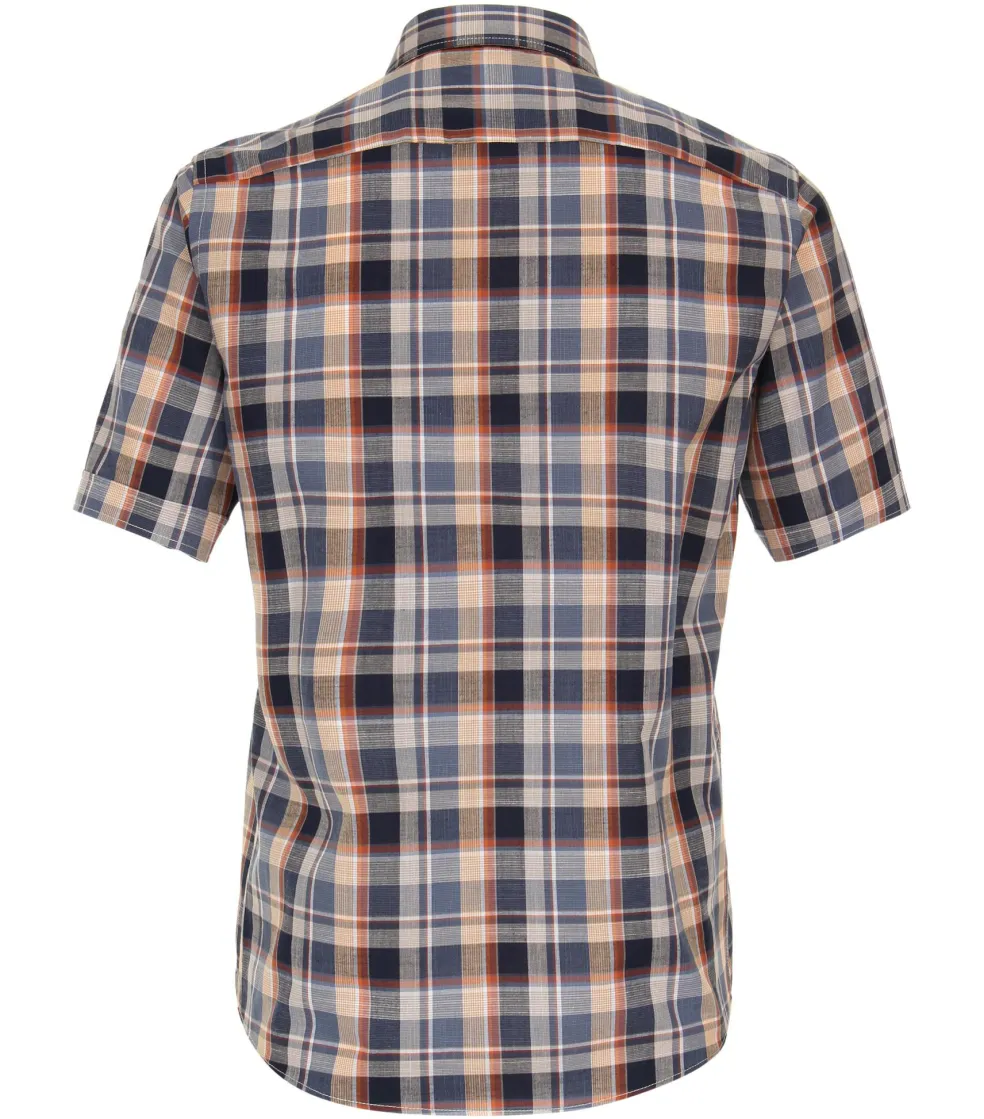 CASA MODA Sport casual fit overhemd, korte mouw, chambray, blauw met oranje geruit