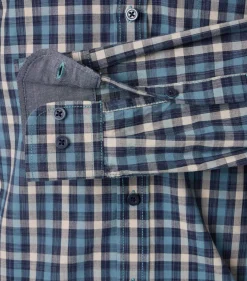 CASA MODA Sport casual fit overhemd, popeline, blauw met petrol en beige geruit