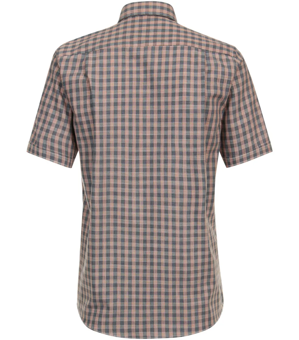 CASA MODA Sport casual fit overhemd, korte mouw, chambray, oranje geruit