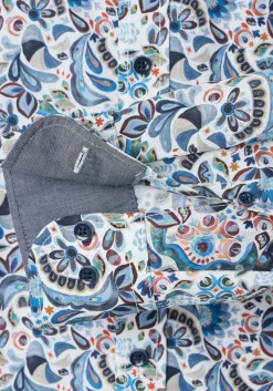 CASA MODA Sport casual fit overhemd, popeline, blauw met wit dessin