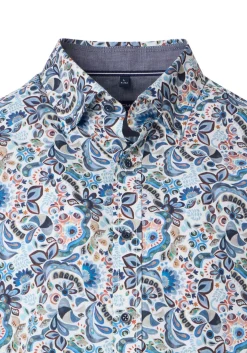 CASA MODA Sport casual fit overhemd, popeline, blauw met wit dessin