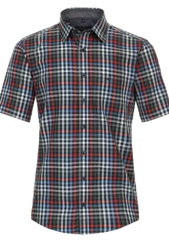 CASA MODA Sport casual fit overhemd, korte mouw, dobby, blauw, rood en groen geruit