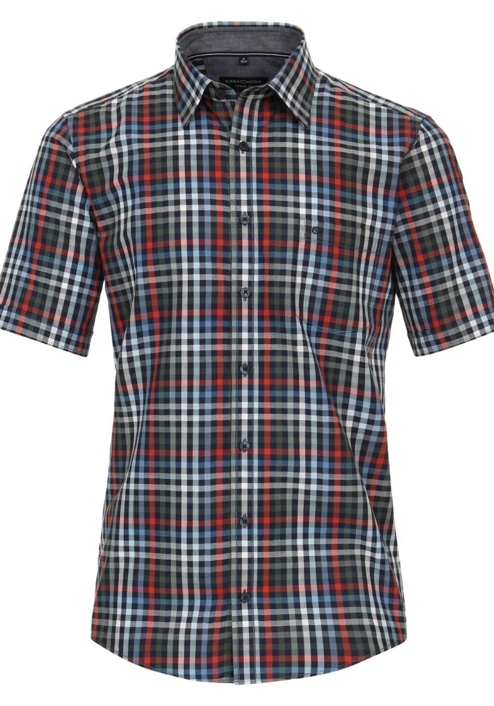 CASA MODA Sport casual fit overhemd, korte mouw, dobby, blauw, rood en groen geruit