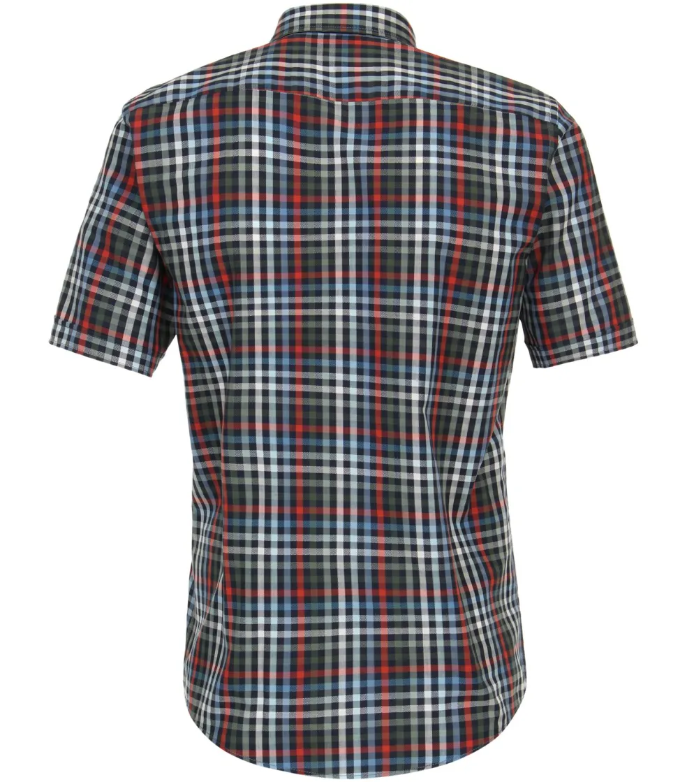 CASA MODA Sport casual fit overhemd, korte mouw, dobby, blauw, rood en groen geruit