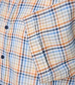 CASA MODA Sport casual fit overhemd, korte mouw, dobby, wit met oranje, blauw en geel dessin