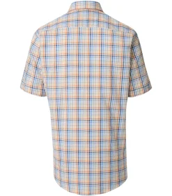 CASA MODA Sport casual fit overhemd, korte mouw, dobby, wit met oranje, blauw en geel dessin