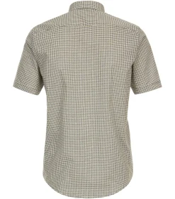 CASA MODA Sport casual fit overhemd, korte mouw, popeline, blauw met geel en wit dessin