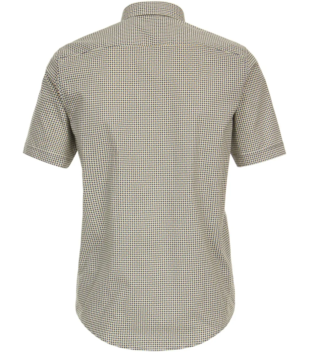 CASA MODA Sport casual fit overhemd, korte mouw, popeline, blauw met geel en wit dessin
