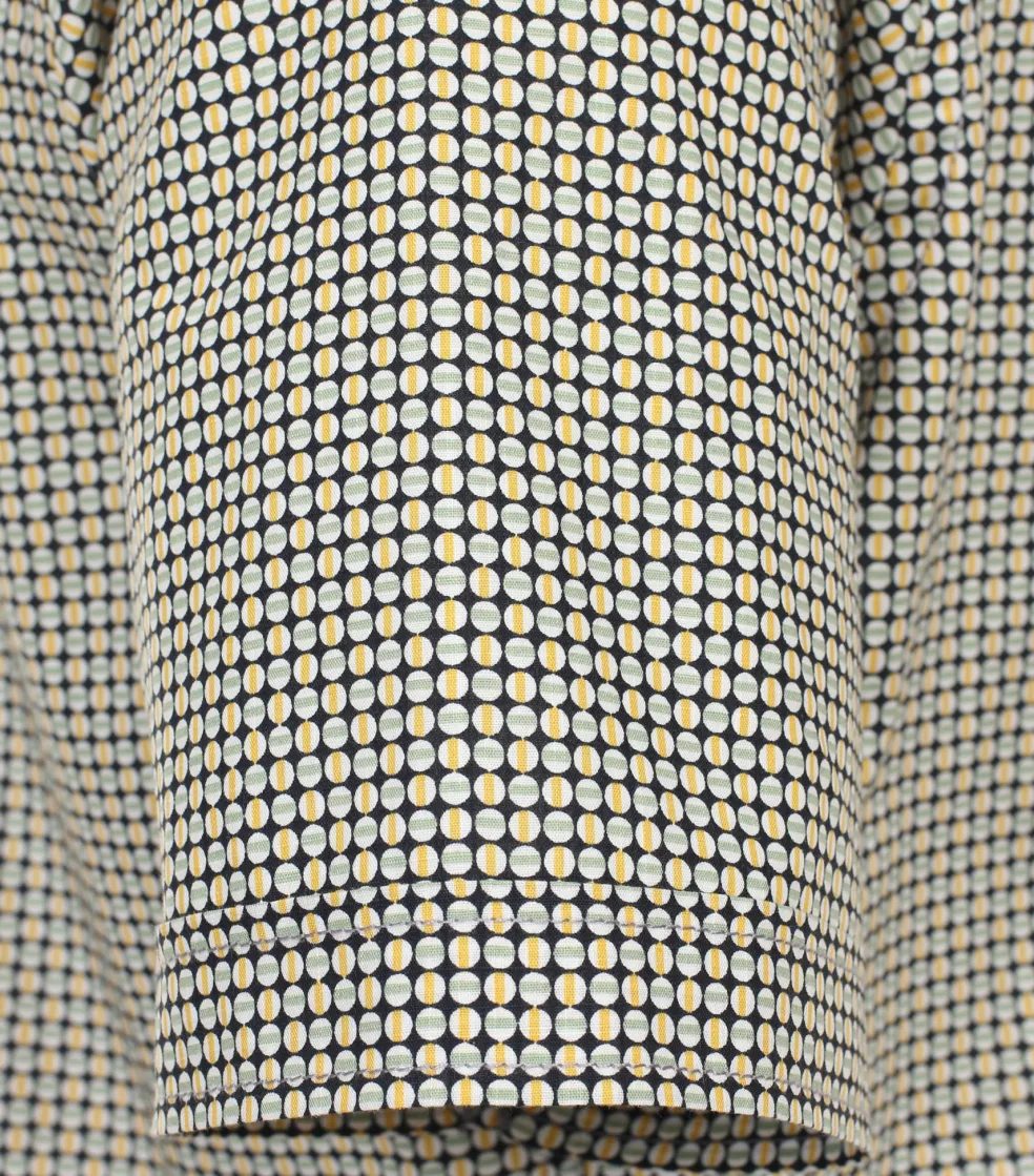 CASA MODA Sport casual fit overhemd, korte mouw, popeline, blauw met geel en wit dessin