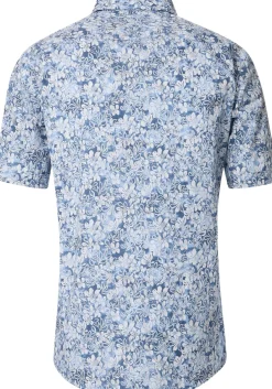 CASA MODA Sport casual fit overhemd, korte mouw, popeline, blauw met wit bloemen dessin