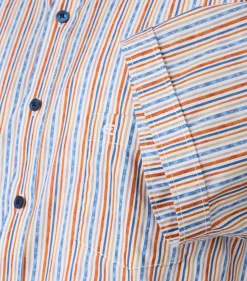 CASA MODA Sport casual fit overhemd, korte mouw, popeline, oranje met blauw en wit gestreept