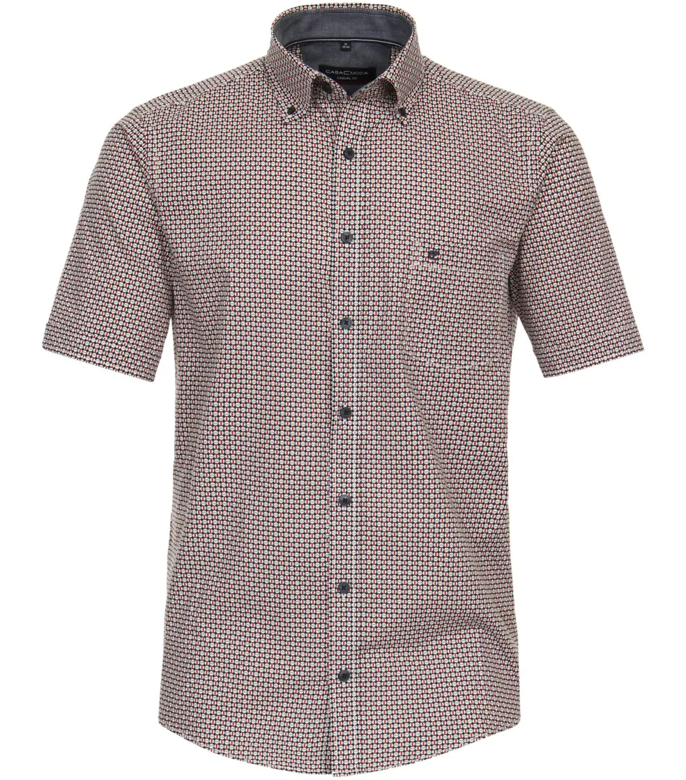 CASA MODA Sport casual fit overhemd, korte mouw, popeline, rood dessin