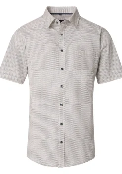 CASA MODA Sport casual fit overhemd, korte mouw, popeline, wit met groen en blauw dessin