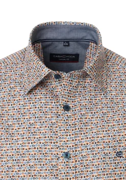 CASA MODA Sport casual fit overhemd, korte mouw, popeline, wit met oranje en blauw dessin