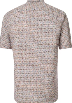 CASA MODA Sport casual fit overhemd, korte mouw, popeline, wit met oranje en blauw dessin