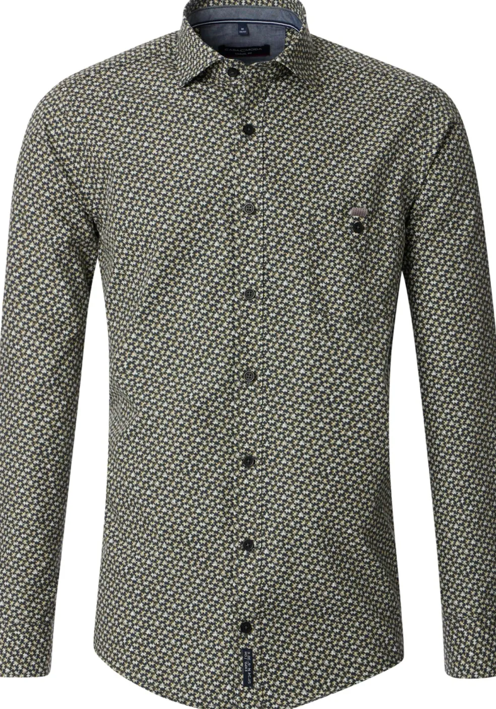 CASA MODA Sport casual fit overhemd, popeline, groen met beige en wit dessin