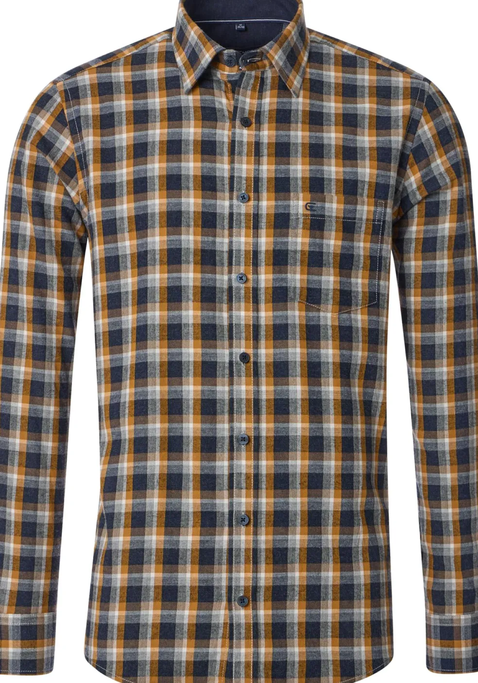 CASA MODA Sport casual fit overhemd, flanel, blauw met wit en oranje geruit