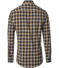 CASA MODA Sport casual fit overhemd, flanel, blauw met wit en oranje geruit