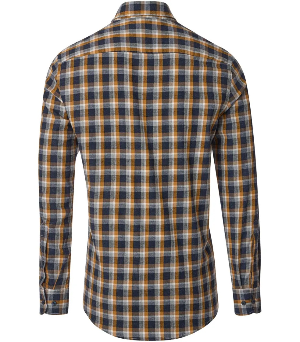 CASA MODA Sport casual fit overhemd, flanel, blauw met wit en oranje geruit