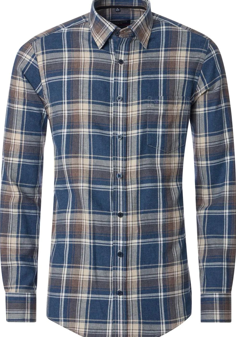 CASA MODA Sport casual fit overhemd, flanel, blauw, bruin, beige geruit