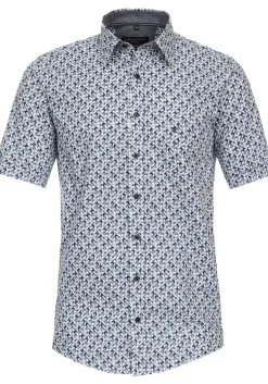 CASA MODA Sport casual fit overhemd, korte mouw, chambray, blauw dessin