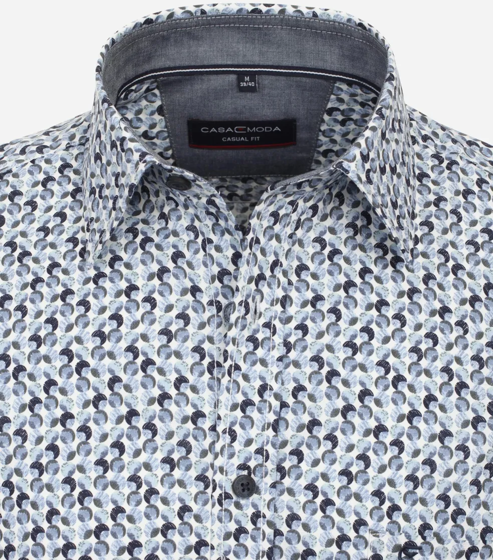 CASA MODA Sport casual fit overhemd, korte mouw, chambray, blauw dessin