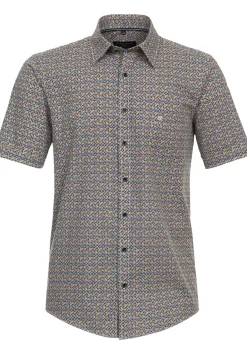 CASA MODA Sport casual fit overhemd, korte mouw, popeline, geel dessin