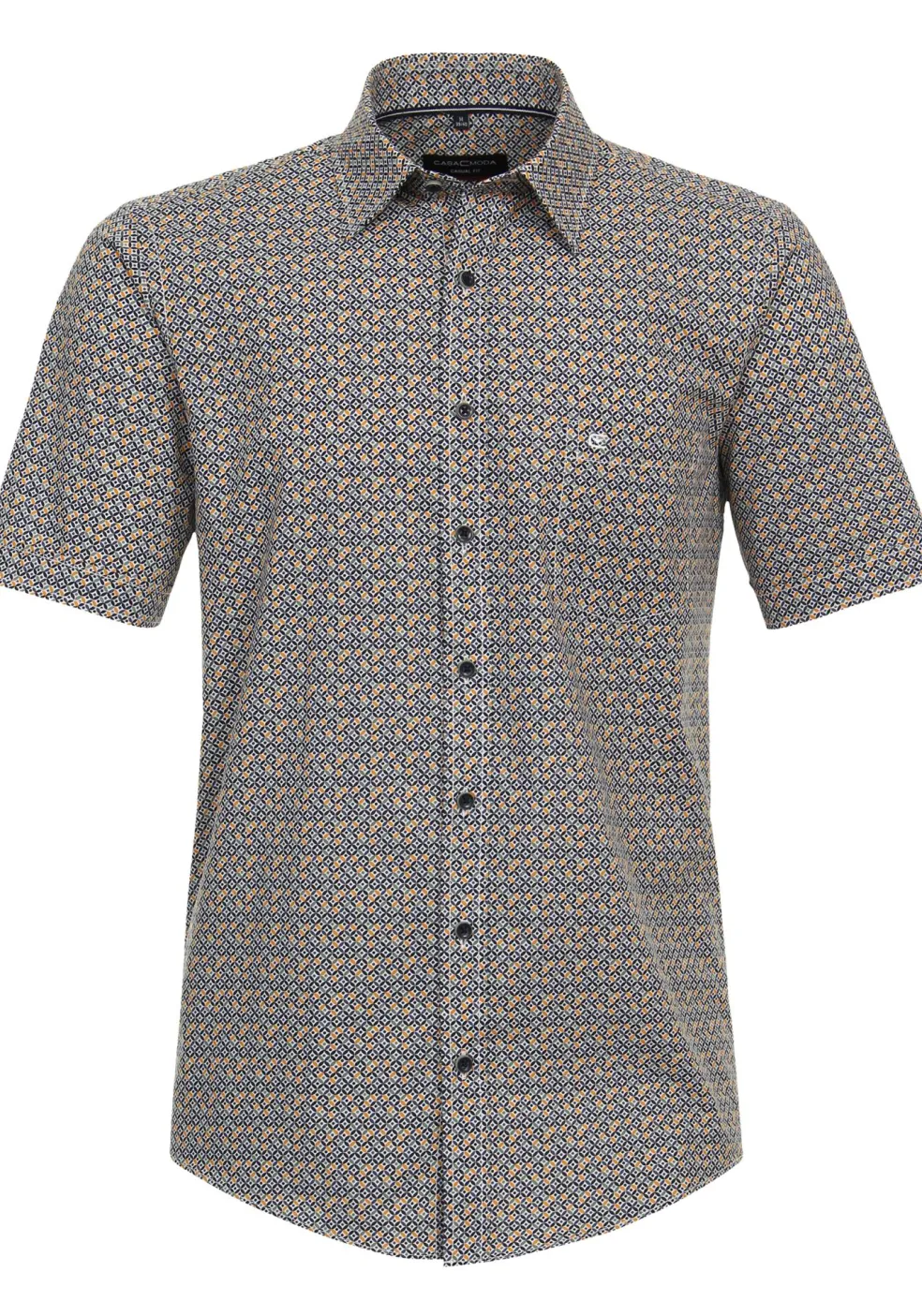 CASA MODA Sport casual fit overhemd, korte mouw, popeline, geel dessin