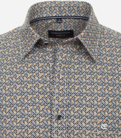 CASA MODA Sport casual fit overhemd, korte mouw, popeline, geel dessin
