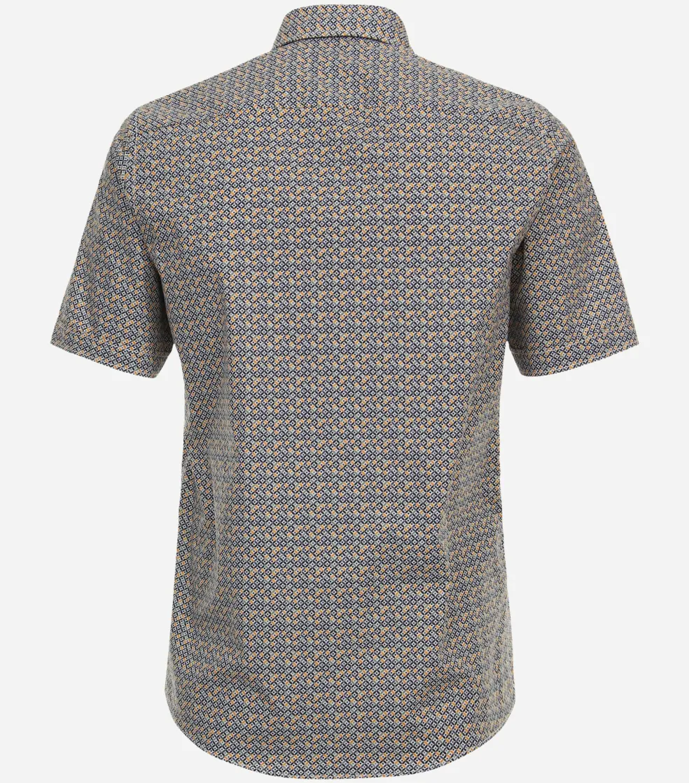 CASA MODA Sport casual fit overhemd, korte mouw, popeline, geel dessin